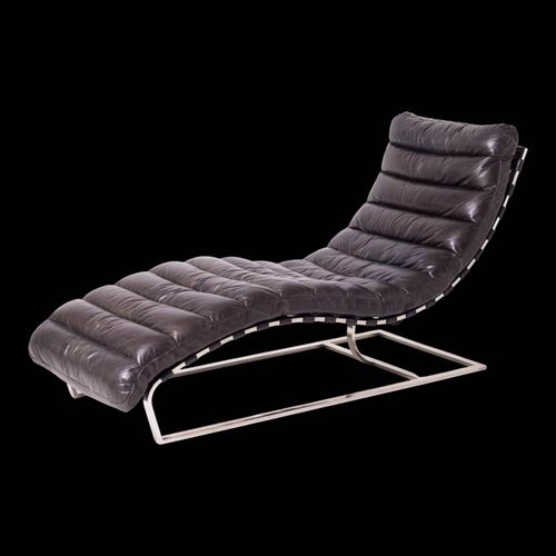 Chaise Longue Oviedo De Style Vintage Du Milieu Du Sicle En Cuir Marron Fonc Et Pieds Chroms Marron