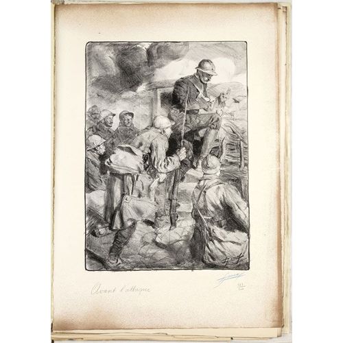 Militaria Armée France Militaire Guerre Mondiale Ww1 10 Épreuves Lithographie Signées Lucien Jonas (1880-1947) "Grandes Vertues Françaises: Patriotisme, Abnégation, Dévouement, Résignation, 1914-1916"