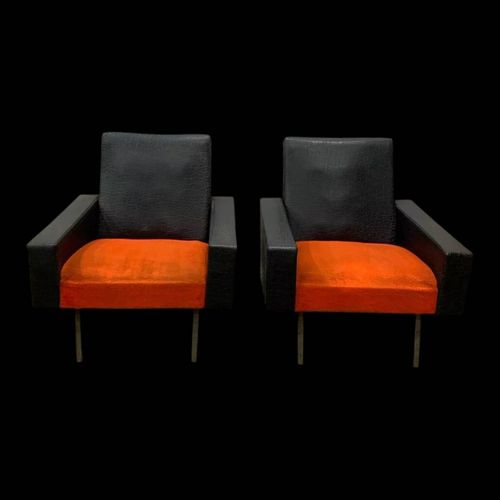 Paire De Fauteuils Vintage En Velours Rouge Rouge