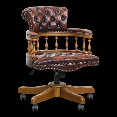 Chaise De Bureau Chesterfield Marron Rglable En Hauteur En Cuir De Vachette Marron