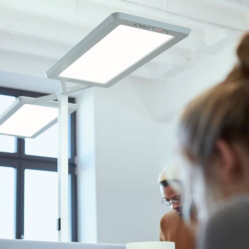 Lampadaire Led Yara.Double Cct, Bt, Ltx, Argenté