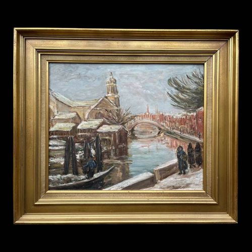 Tableau Huile sur panneau paysage de Venise multicolore