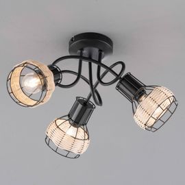 Plafonnier À Spots Straw En Rotin, Trois Lampes