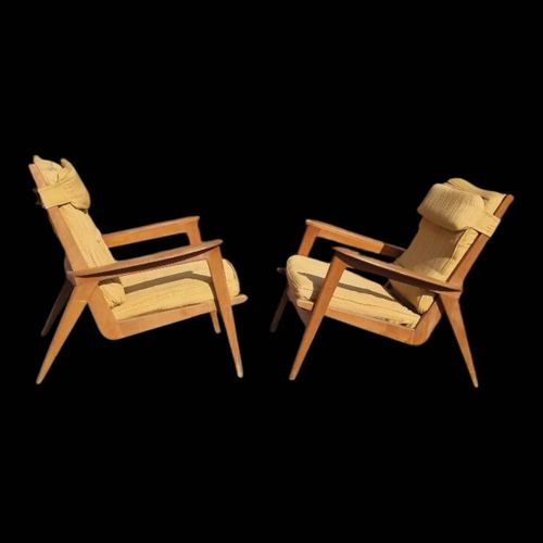 Paire de chauffeuses design Free Span annes 60aposs bois