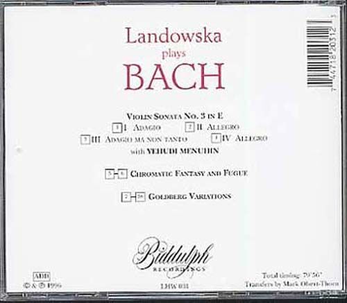Sonate Pour Violon Et Piano No. 3, Fant. Chromatique, Variations Goldberg Landowska, Clavecin
