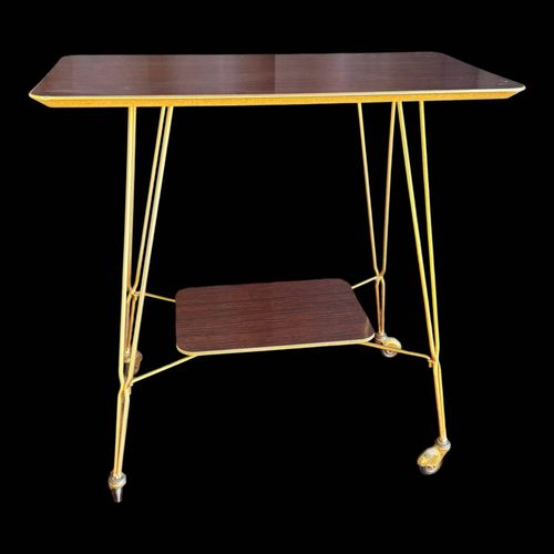 Desserte Roulante Vintage Annes 60 En Mtal Dor Et Formica Marron