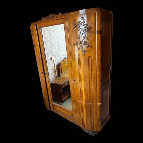 Armoire Ancienne Art Dco En Bois Massif Avec Miroir Bois