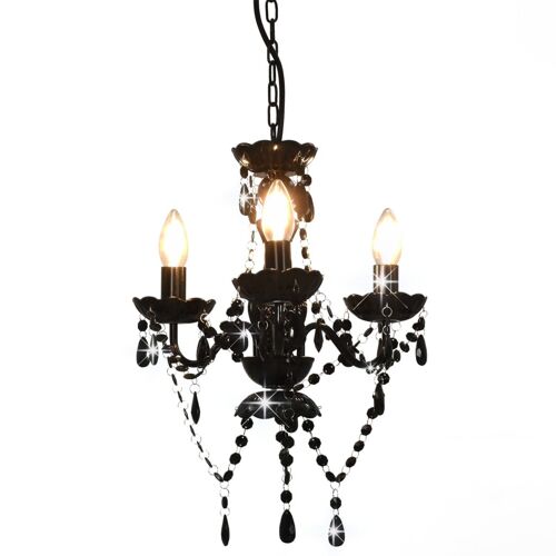 Vidaxl Lustre Avec Perles Noir Rond 3 X E14