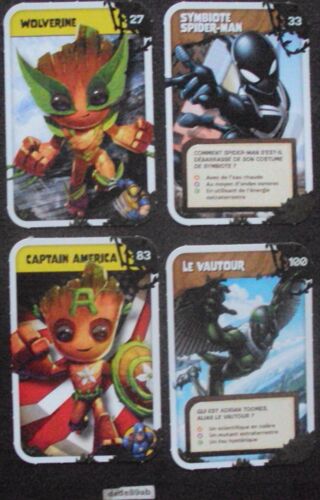 4 Cartes Marvel Leclerc . Explore L'univers . N°27 . 33 . 83 . 100 .