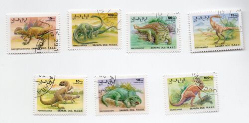 Sahara Occidental- Série De 7 Timbres Oblitérés- Animaux Préhistoriques