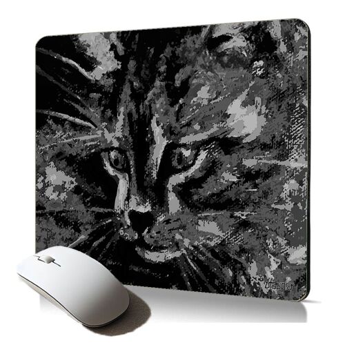 tapis de souris souple chat chaton peinture huile gris mousepad antiderapant dessin mignon felin artistique