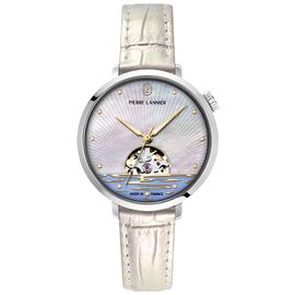 Montre Femme Australe Argenté Cadran Blanc Bracelet Cuir Blanc 14 Mm
