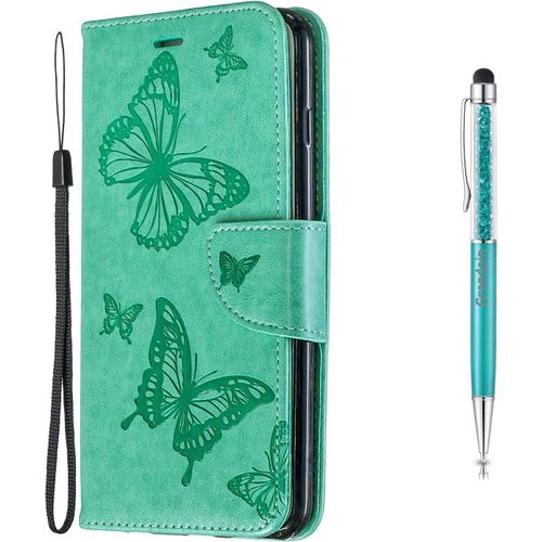 Coque Pour Nokia 3.1, Tui De Protection Housse En Pu Cuir Avec Papillon Imprim Case Cover Tui Rabat Fente De Carte Bookstyle Cover Pour Nokia 3.1 - Vert
