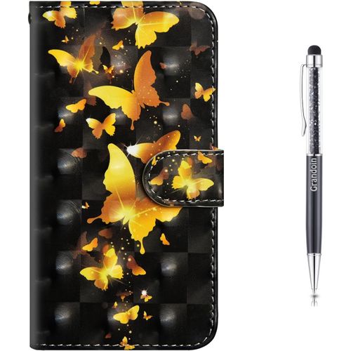 Coque Galaxy J3 2017, Mode Cratif Effet 3d Mod¿¿Le Dsign Tui De Protection Housse En Pu Cuir Avec Tpu Silicone Souple Portefeuille Phone Case Pour Samsung Galaxy J3 2017 (Papillon Jaune)