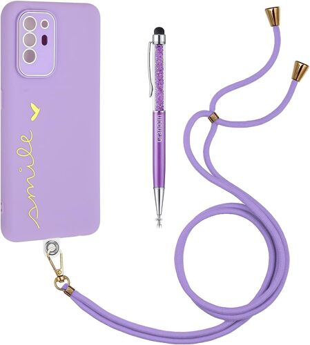 Coque avec Cordon pour Oppo A94 5G/Oppo Reno5 Z 5G + Camra Arri¿¿re Protecteur, tui pour Tlphone avec Cordon TPU Bumper Lanyard Case Tour de Cou Cha?ne Cordon Lani¿¿re Housse Etui (Violet)