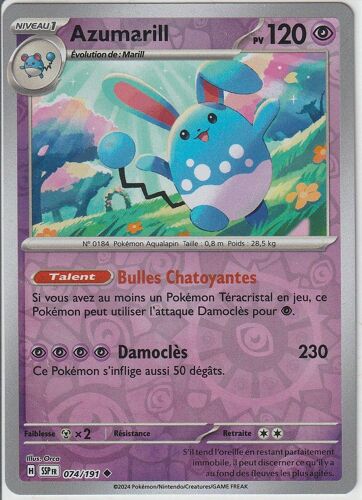 Carte Pokémon - Azumarill - 074/191 - Reverse - Ev8 Etincelles Déferlantes