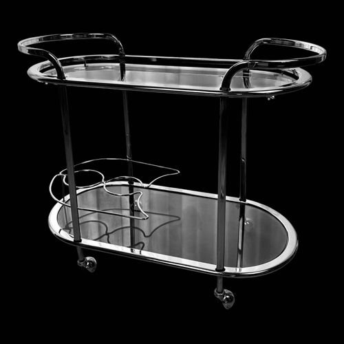 Vintage 70s Chrome And Glass Bar Cart Argent