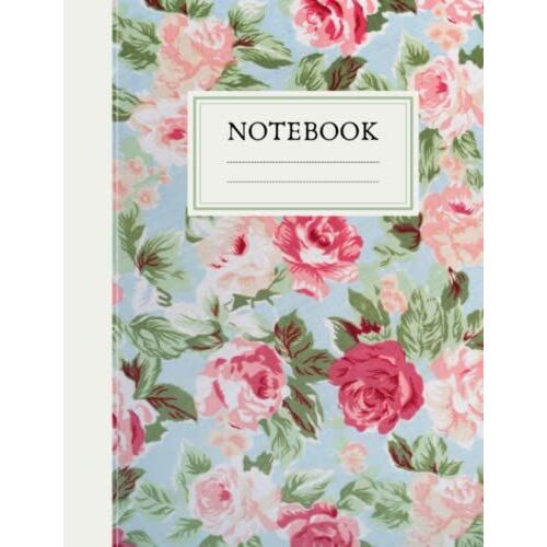 Victorian Floral Notebook | Standard Comp Book | Vintage Wallpaper Pink Roses Pastel Blue