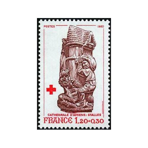 Timbre France 1980 Neuf - Stalle De La Cathédrale D'amiens - Croix Rouge - 1.20+0.30 Yt 2116