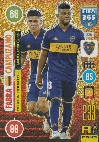 N° 228 - Carte Panini Foot - Adrenalyn Xl - Fifa 365 - 2021 - Fabra / Capaldo - Clug & Country - Boca Juniors