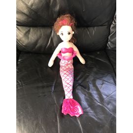 Peluche Doudou Sirène Aurora Rose Écaillée Grise A Paillettes 40cm