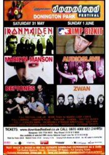 Iron Maiden - Marilyn Manson - Download Festival - Affiche / Poster Envoi En Tube