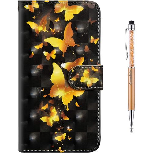 Coque Pour Samsung Galaxy A54 5g/4g, 3d Tui Samsung A54 5g/4g, Bookstyle Flip Cover Tui De Protection Housse En Pu Cuir Avec Tpu Silicone [Fente De Carte] [Magntique] (Papillon Jaune)