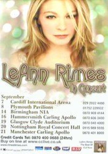 Le Ann Rimes - Uk Tour September 2004 - Affiche / Poster Envoi En Tube