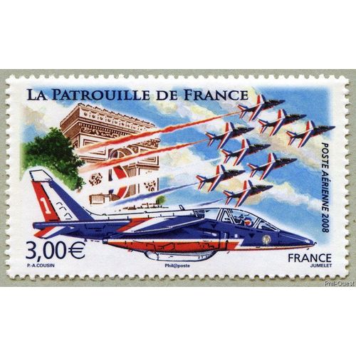 France 2008, Très Beau Timbre Neuf** Luxe De Poste Aérienne Yvert 71, La Patrouille De France, Passage Devant L'arc De Triomphe À Paris.