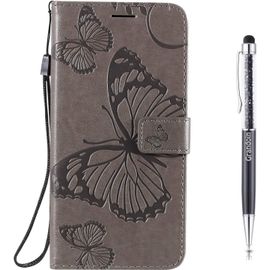 Coque Pour Iphone 12 Pro Max (6,7 Pouces), Papillon Gaufrage Housse Rtro Pu En Cuir Bookstyle Flip Portefeuille Etui Avec Tpu Silicone Souple Phone Case Avec Fermeture Magntique (Grise)