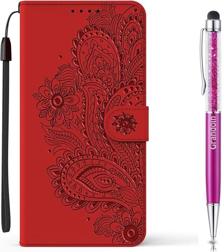 Coque Pour Xiaomi Redmi Note 9 Pro 5g / Mi 10t Lite 5g, [Gaufrage Paon] Bookstyle Flip Cover Tui De Protection Antichoc Housse En Pu Cuir Avec Tpu Silicone Souple Phone Case (Rouge)