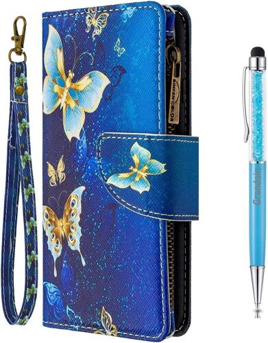 Coque Pour Nokia 1.4, Peint Flip Cover Tui Fermeture Clair Portefeuille Housse En Pu Cuir Avec Tpu Silicone Souple [9 Fente De Carte] [Fermeture Magntique] (Papillon Dor)
