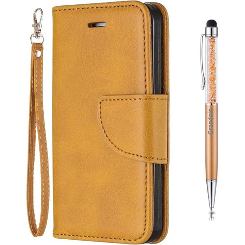 Coque Pour Samsung Galaxy A51 4g, Bookstyle Flip Cover Tui De Protection Housse En Pu Cuir Portefeuille Avec Tpu Silicone Souple [Fente De Carte] [Fermeture Magntique] (Jaune)