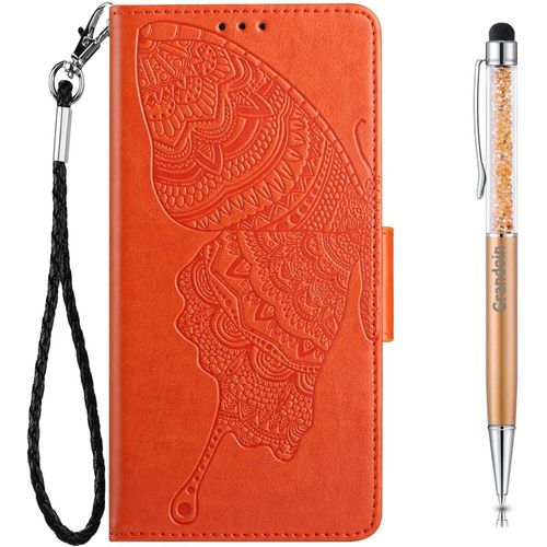 Coque Pour Huawei P40 Pro, Etui Portefeuille Huawei P40 Pro, Housse En Cuir Pu Etui Rabat Clapet Magntique De Protection Antichoc Flip Case Avec Fentes De Cartes (Orange)