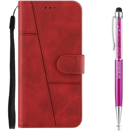 Coque Pour Oppo Realme 5, Premium Cuir Flip Portefeuille Tui En Cuir,[3 Fentes][Fermeture Magntique] Wallet Case Coque Housse Protection Pour Oppo Realme 5(Rouge)