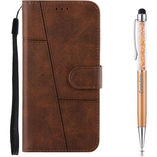Coque Pour Oppo Realme 5, Premium Cuir Flip Portefeuille Tui En Cuir,[3 Fentes][Fermeture Magntique] Wallet Case Coque Housse Protection Pour Oppo Realme 5(Marron)
