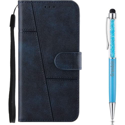 Coque Pour Oppo Realme 5, Premium Cuir Flip Portefeuille Tui En Cuir,[3 Fentes][Fermeture Magntique] Wallet Case Coque Housse Protection Pour Oppo Realme 5(Bleu)