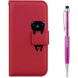 Coque Pour Honor 8x, [Anim] Bookstyle Flip Cover Tui De Protection Housse En Pu Cuir Avec Tpu Silicone Souple [Fente De Carte] [Fermeture Magntique] Pour Huawei Honor 8x (Rouge)