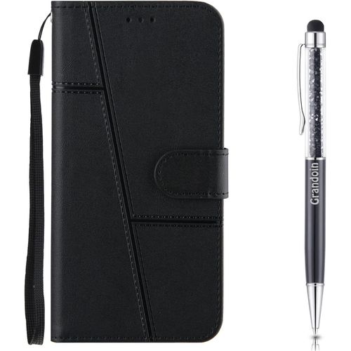 Coque Pour Oppo Realme 5, Premium Cuir Flip Portefeuille Tui En Cuir,[3 Fentes][Fermeture Magntique] Wallet Case Coque Housse Protection Pour Oppo Realme 5(Le Noir)