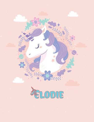 Elodie: Unicorn Notebook Personal Name Wide Lined Rule Paper | Notebook Pink & Gold Stars Confetti Glitter For Writing Journal Or Diary Women & Girls Gift For Birthday 162 Pages Size 8.5x11inch