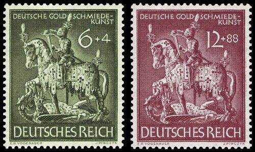 Allemagne, 3ème Reich 1943, Beaux Timbres Yvert 779 Et 780, Corporation Des Orfèvres, Statue Équestre De Saint Georges, Neufs*