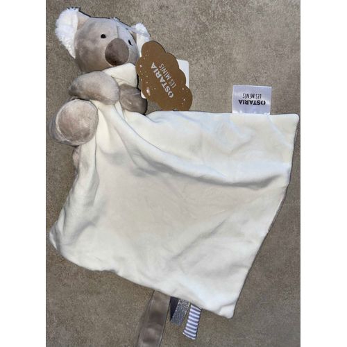 Doudou koala Tino beige blanc mouchoir bi color gris peluche jouet bebe Ostaria les minis