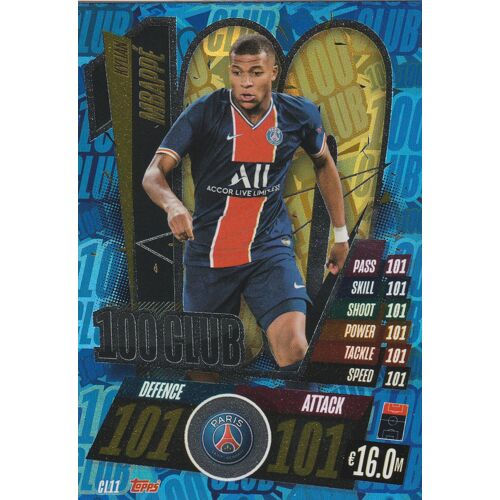 Cl 11 - Carte Foot Topps - Match Attax - Uefa Champions League 2020 / 2021 - Kylian Mbappe - 100 Club - Paris Saint Germain