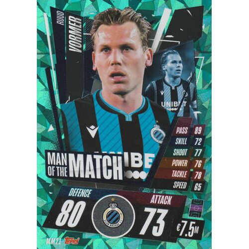 Mm 21 - Carte Foot Topps - Match Attax - Uefa Champions League 2020 / 2021 - Ruud Vormer - Man Of The Match - Club Brugge