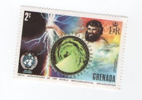 Timbre Grenada Dieu Zeus 100 Th Anniversary Of The World Meteorological Non Oblitere 