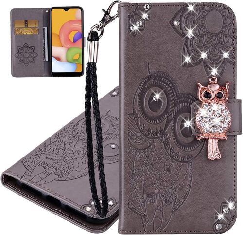 Coque Pour Samsung Galaxy S23, Premium Cuir R¿¿Tro Hibou Brillant Diamant Housse Portefeuille Fente Carte B¿¿Quille Magn¿¿Tique ¿¿Tui ¿¿ Rabat Housse Pour Samsung S23. Owl Gris Yk