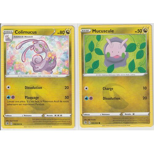 2 Cartes Pokemon - Colimucus 196/264 Et Mucuscule 195/264 - Épée Et Bouclier 8 - Poing De Fusion - V.F.