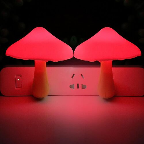 2 Pcs Led Night Light Plug In Nightlight Wall Lamp, Mushroom Nig