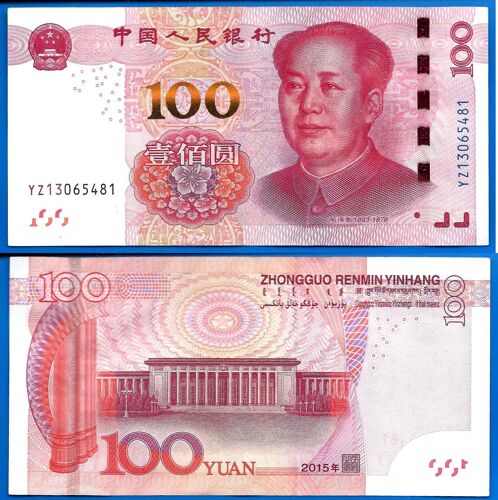 Chine 100 Yuan 2015 Yuans Billet Mao Asie