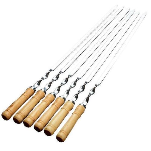 6 Pcs 55cm BBQ Brochettes Long Manche Shish Kebab Barbecue Grill Bâton Bois BBQ Fourchette En Acier Inoxydable Ou